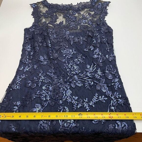 Tadashi Shoji Paillette Embroidered Lace Sheath Cocktail Dress Royal Navy Blue S - Picture 10 of 14
